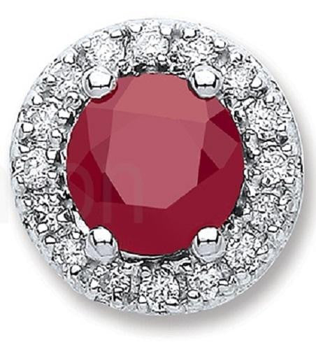 Ruby & Diamond 9K  White Gold Round Stud Earrings - Pobjoy Diamonds