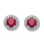 Ruby & Diamond 9K  White Gold Round Stud Earrings - Pobjoy Diamonds