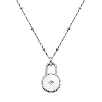 Sterling Silver Diamond Point Round Padlock Neck Chain-Pobjoy Diamonds