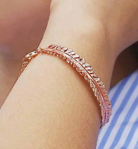 Handmade 18K Rose Gold Plated On Silver Fern Bangle