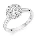 18K White Gold 0.85 CTW Halo Diamond Ring Pobjoy Diamonds