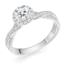 Load image into Gallery viewer, 950 Platinum 1.30 CTW Diamond Halo &amp; Shoulder Ring From Pobjoy Diamonds