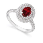 18K White Gold Oval Ruby & Diamond Cluster Ring - 1.40 CTW - Pobjoy Diamonds