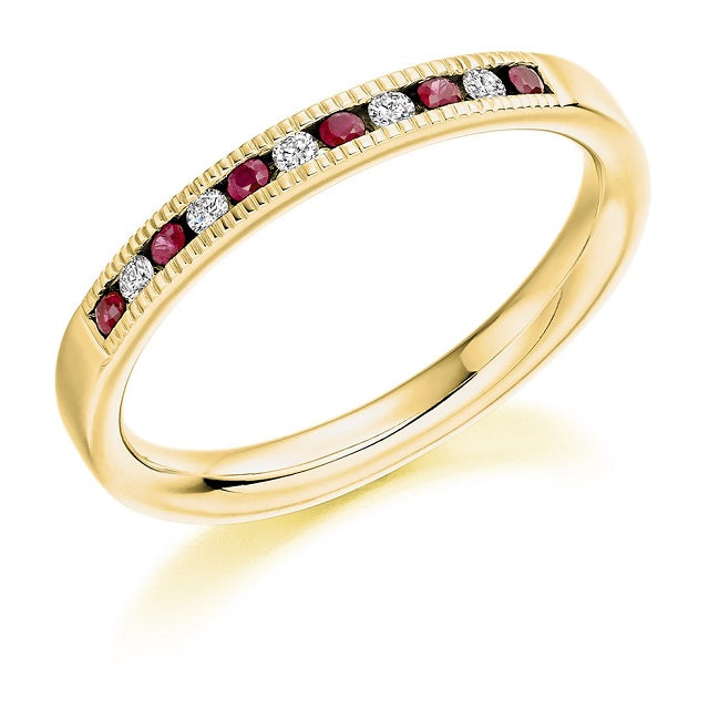 18K Yellow Gold & Ruby Half Eternity Ring 0.23 CTW - Pobjoy Diamonds