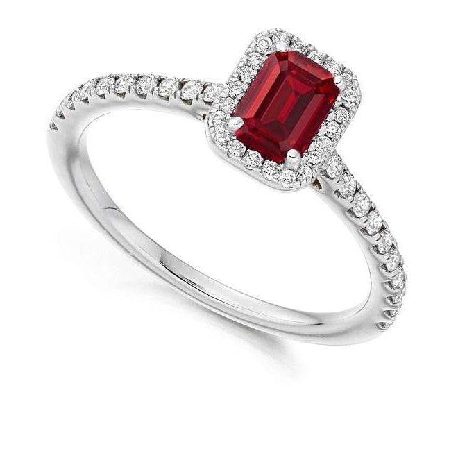 18K Gold Ruby & Diamond Halo Ring 0.80 CTW - Pobjoy Diamonds