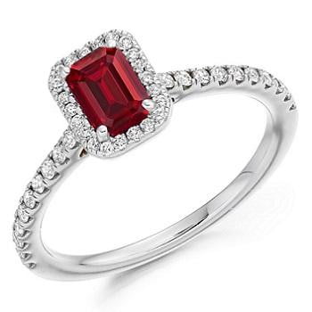 18K Gold Ruby & Diamond Halo Ring 0.80 CTW - Pobjoy Diamonds