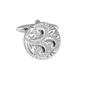 Sterling Silver Pattern Engraved Round Cufflinks - Pobjoy Diamonds