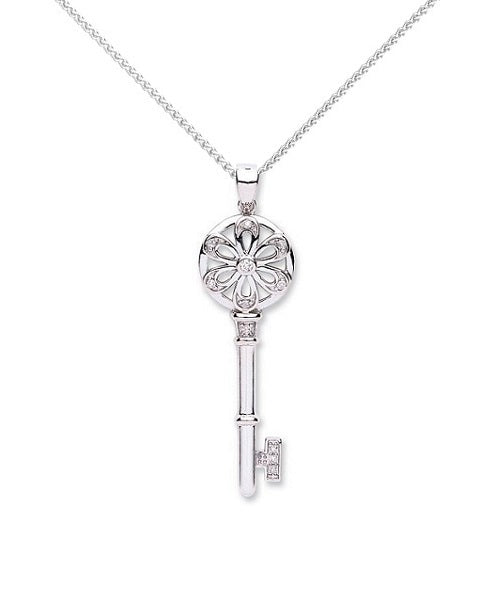 9K White Gold Diamond Set Key Pendant 0.11 CTW - Pobjoy Diamonds