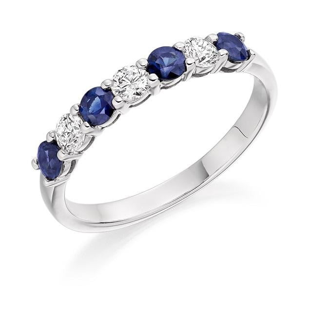 950 Palladium Gold Blue Sapphire & Diamond Half Eternity Ring 0.60 CTW - Pobjoy Diamonds