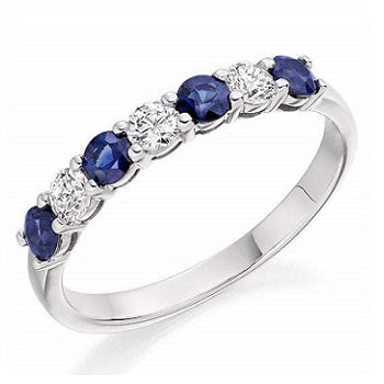 18K White Gold Blue Sapphire & Diamond Half Eternity Ring 0.60 CTW - Pobjoy Diamonds