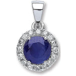 9K White Gold, Blue Sapphire & Diamond Pendant