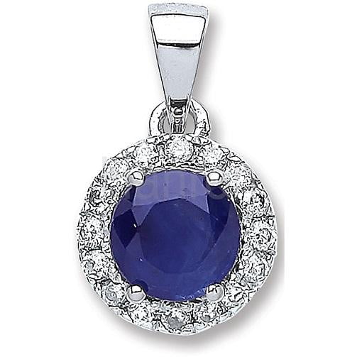 9K White Gold, Blue Sapphire & Diamond Pendant