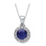 9K White Gold, Blue Sapphire & Diamond Pendant - Pobjoy Diamonds