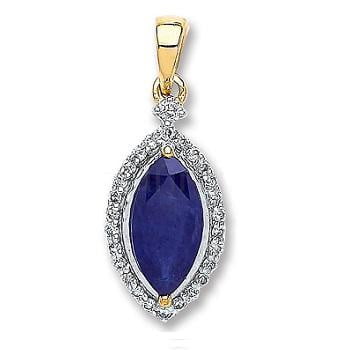 9K White & Yellow Gold Diamond & Sapphire Pendant -Pobjoy Diamonds