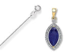 9K White & Yellow Gold Diamond & 1.00 Carat Sapphire Pendant - Pobjoy Diamonds