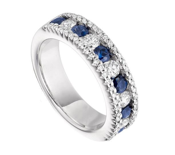 9K White Gold Blue Sapphire & Diamond Half Eternity Ring 1.65 CTW - Pobjoy Diamonds