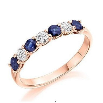 18K Rose Gold Blue Sapphire & Diamond Half Eternity Ring 0.60 CTW - Pobjoy Diamonds