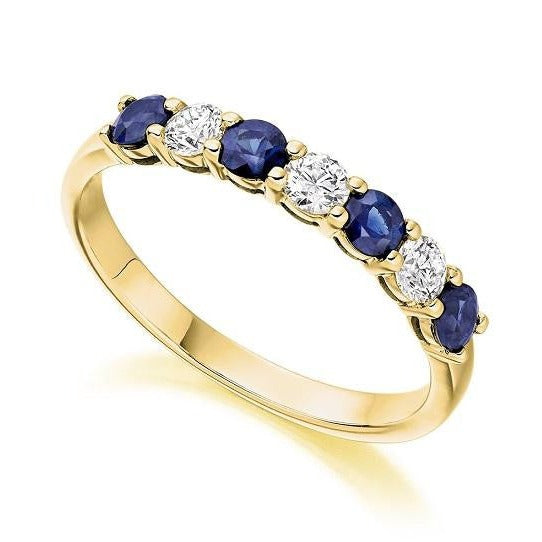 18K Yellow Gold Blue Sapphire & Diamond Half Eternity Ring 0.60 CTW - Pobjoy Diamonds