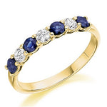 9K Yellow Gold Blue Sapphire & Diamond Half Eternity Ring 0.60 CTW - Pobjoy Diamonds