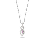 9K White Gold Diamond & Pink Sapphire Drop Necklace - Pobjoy Diamonds