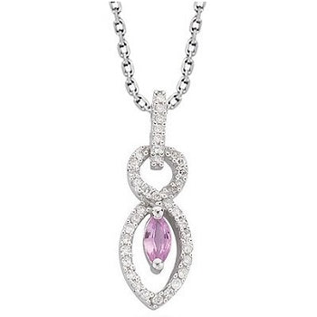 9K White Gold Diamond & Pink Sapphire Drop Necklace - Pobjoy Diamonds