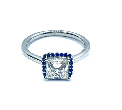 Princess Cut Diamond & Sapphire Halo Diamond Ring - Pobjoy Diamonds