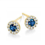 Blue Sapphire & Round Brilliant Cut Diamond Ladies Stud Earrings 18K Yellow Gold - Pobjoy Diamonds