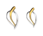 Sterling Silver & Yellow Gold Plated Leaf Stud Earrings - Pobjoy Diamonds