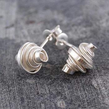 Handmade Silver Coil Stud Earrings - Pobjoy Diamonds