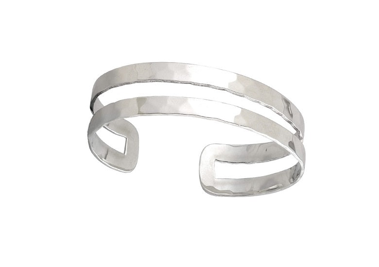 Sterling Silver Wide Double Torque Ladies Bangle - Pobjoy Diamonds