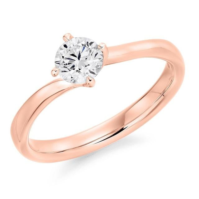 14K Rose Gold 0.50 Carat Round Brilliant Cut Solitaire Lab Grown Diamond Ring I/VS2+ - Pobjoy Diamonds