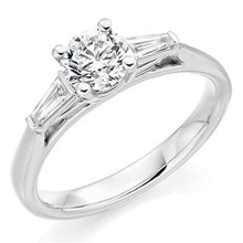 Load image into Gallery viewer, 950 Platinum Solitaire &amp; Baguette Diamond Engagement Ring 1.20 CTW F/VS1 - Pobjoy Diamonds