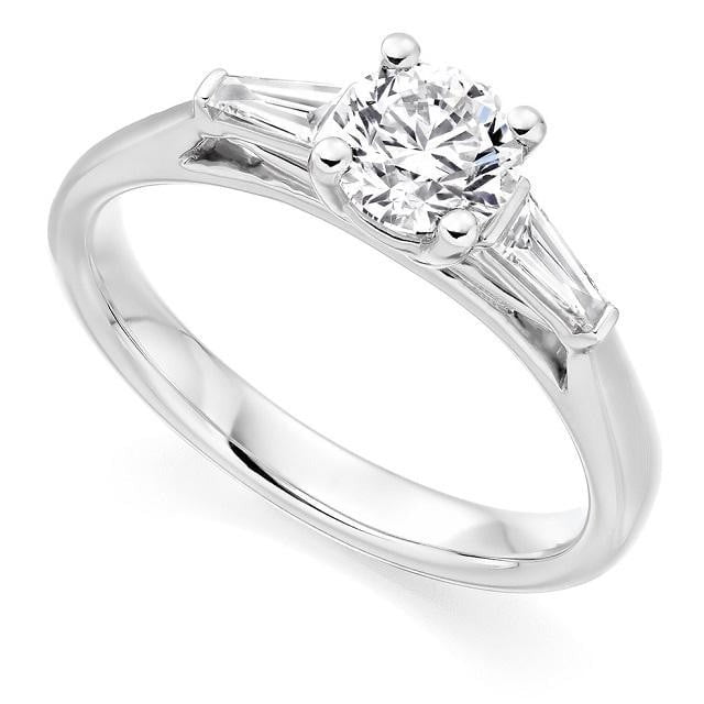 950 Platinum Solitaire & Baguette Diamond Engagement Ring 1.10 CTW G/Si1 - Pobjoy Diamonds