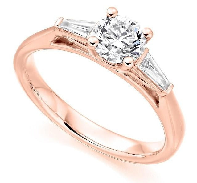 18K Rose Gold Solitaire & Baguette Diamond Engagement Ring 1.10 CTW G/Si1 - Pobjoy Diamonds