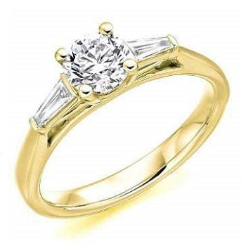 18K Yellow Gold Solitaire & Baguette Diamond Engagement Ring 1.10 CTW G/Si1 - Pobjoy Diamonds