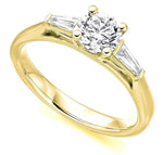 18K Yellow Gold Solitaire & Baguette Diamond Engagement Ring 1.10 CTW G/Si1 - Pobjoy Diamonds