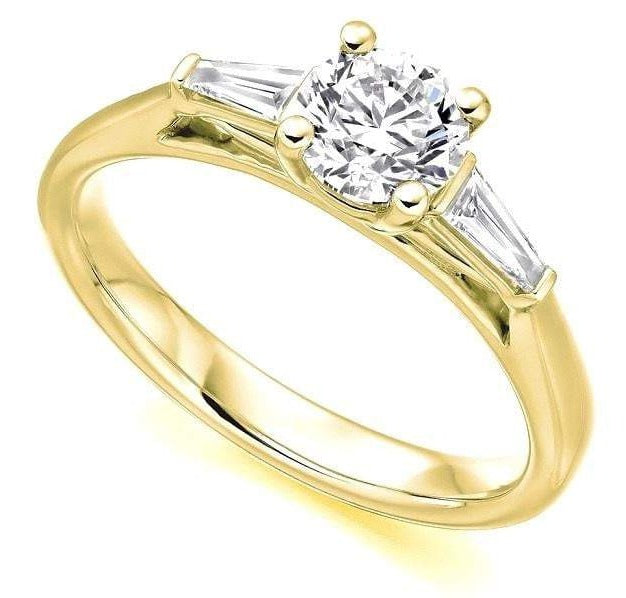 18K Yellow Gold Solitaire & Baguette Diamond Engagement Ring 1.10 CTW G/Si1 - Pobjoy Diamonds