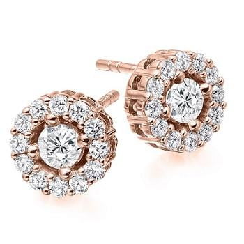 18K Gold Round Brilliant Cut Diamond Halo Earrings 1.00 CTW - Pobjoy Diamonds