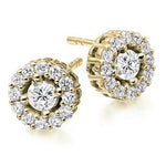 18K Gold Round Brilliant Cut Diamond Halo Earrings 1.00 CTW - Pobjoy Diamonds