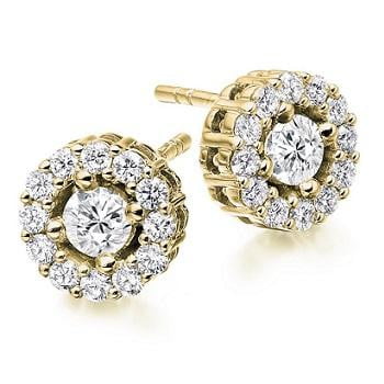 18K Gold Round Brilliant Cut Diamond Halo Earrings 1.00 CTW - Pobjoy Diamonds