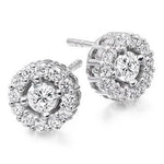 18K Gold Round Brilliant Cut Diamond Halo Earrings 1.00 CTW - Pobjoy Diamonds