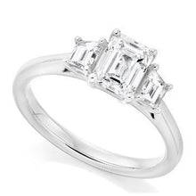 Load image into Gallery viewer, Platinum 1.80 Carat Emerald Cut Lab Diamond Trilogy Ring - E/VS1 - Pobjoy Diamonds