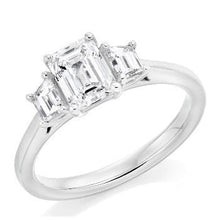 Load image into Gallery viewer, 14K White Gold 1.80 Carat Emerald Cut Lab Diamond Trilogy Ring - F/VS1 - Pobjoy Diamonds