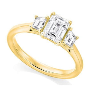 14K White Gold 1.80 Carat Emerald Cut Lab Diamond Trilogy Ring - F/VS1 - Pobjoy Diamonds