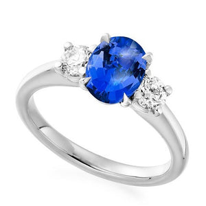 Blue sapphire and lab grown diamond ring