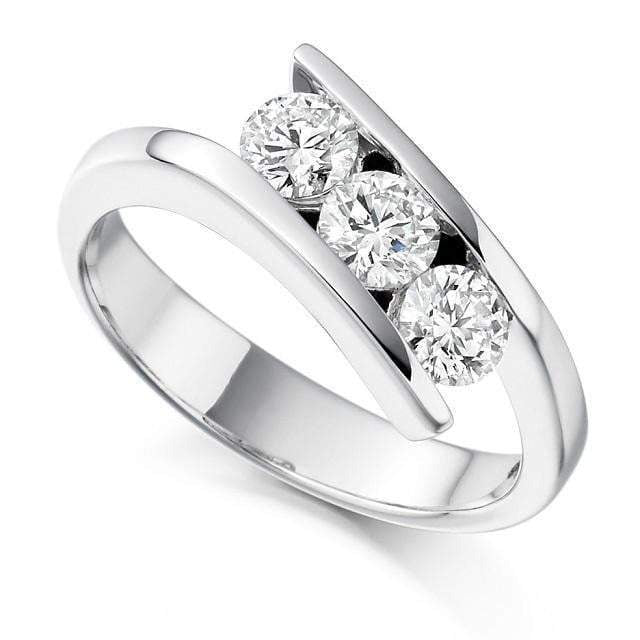 950 Platinum Tension Set Diamond Trilogy Ring - 0.75 CTW - Pobjoy Diamonds