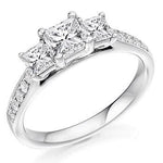 18K White Gold 1.20 CTW Princess Cut Diamond Trilogy Ring - F/VS1 - Pobjoy Diamonds