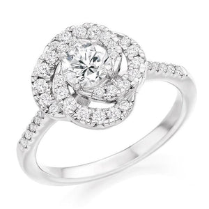 950 Platinum Diamond Halo & Shoulders Cluster Engagement Ring 0.95 CTW - Pobjoy Diamonds