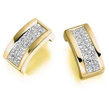 18K Gold Princess Cut 0.55 Carat Hug Diamond Earrings G/Si