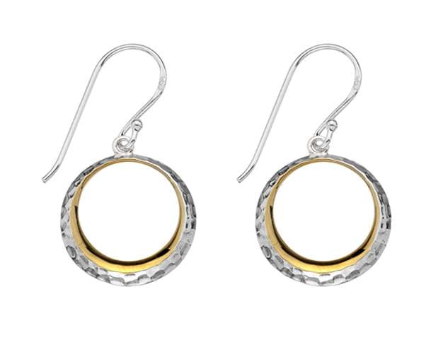 Sterling Silver & Yellow Gold Plated Round Drop Earrings - Pobjoy Diamonds